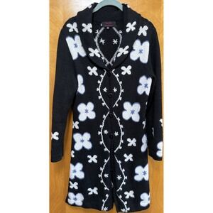 Tey Art Womens Floral Long Alpaca Cardigan‎ Sweater HandMade Peru boho Small